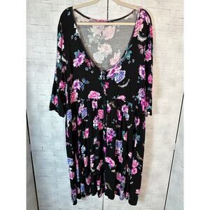 Torrid women’s dress swoop neck black butterfly floral print feminine plus size